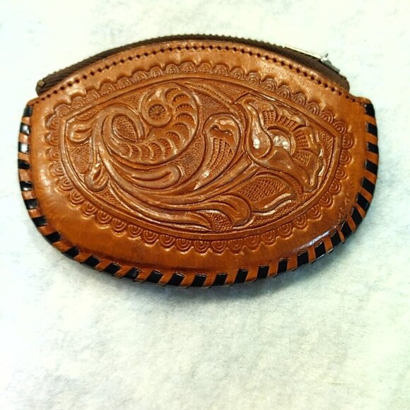 Handbags - Vintage Mexican Leather Hand Tooled Coin Purse